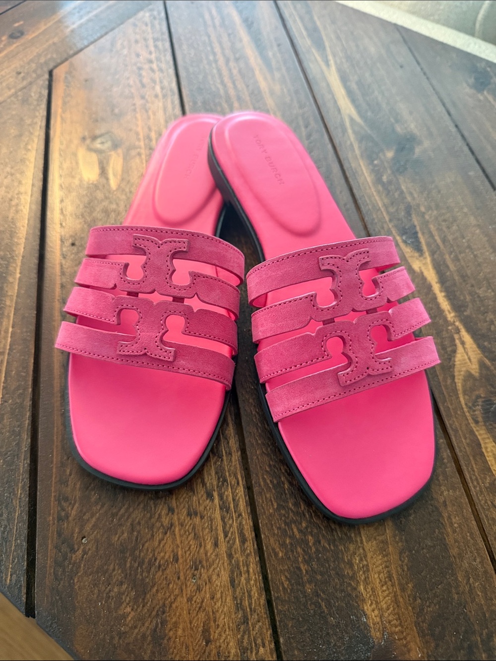 Tory Burch Hot Pink Triple-Strap Slide Sandals